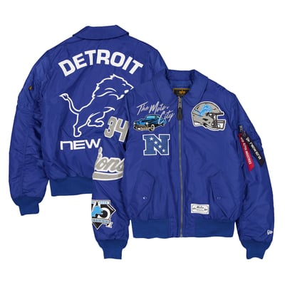 Detroit Lions New Era x Alpha Industries MA-1 Full-Zip Bomber Jacket - Blue
