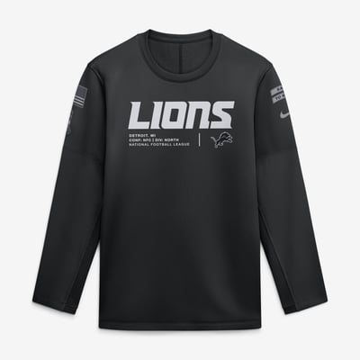  Detroit Lions Nike 2026 Salute to Service Sideline Coaches Crewneck Therma-FIT Sweatshirt - Black