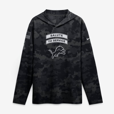  Detroit Lions Nike 2026 Salute to Service Sideline Lightweight Hooded Dri-FIT Long Sleeve Top - Black