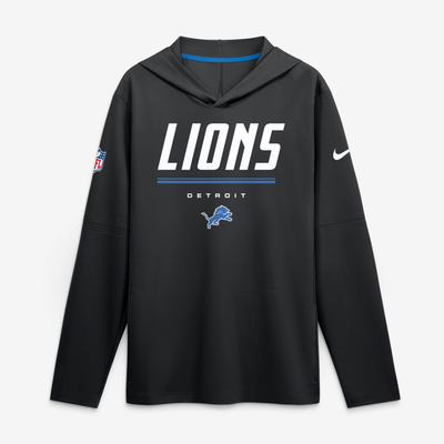 Detroit Lions Nike Sideline Game On Lightweight Long Sleeve Hooded Dri-FIT Top - Black