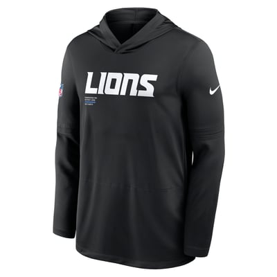 Detroit Lions Nike Sideline Pure Fury Performance Long Sleeve Hooded T-Shirt - Black