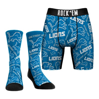 Detroit Lions Rock Em All-Over Logo Underwear and Crew Socks Combo Pack - 