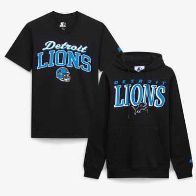  Detroit Lions Starter Vintage Logo Hoodie & T-Shirt Combo Pack - Black