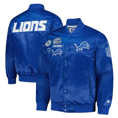Detroit Lions Starter Exclusive Satin Full-Snap Varsity Jacket - Blue