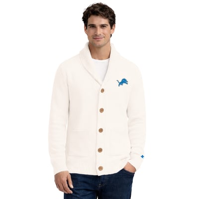 Detroit Lions Starter Shawl Collar Heavy Knit Cardigan Sweater - Cream