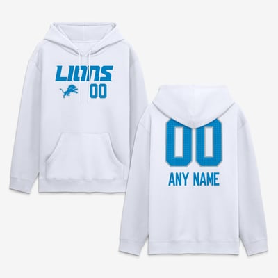 Detroit Lions  Touchdown Wordmark Personalized Name & Number Hoodie - White