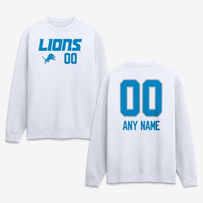 Detroit Lions  Touchdown Wordmark Personalized Name & Number Sweatshirt - White