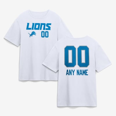 Detroit Lions  Touchdown Wordmark Personalized Name & Number T-Shirt - White