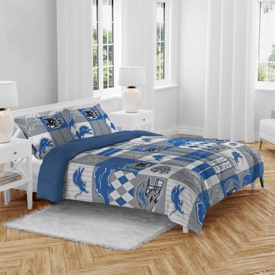 Detroit Lions Pegasus Patchwork Plaid Three-Piece Full/Queen Bed in a Bag Set