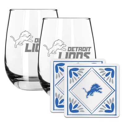 Detroit Lions The Memory Company 15oz. Stemless Wine Glass & Coaster Set