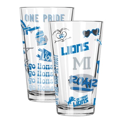 Detroit Lions The Memory Company 2-Pack 16oz. Pint Glass Loco Design Set