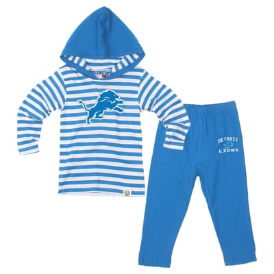  Detroit Lions Wes & Willy Toddler Stripe Hooded Long Sleeve Top and Pant Set - Blue