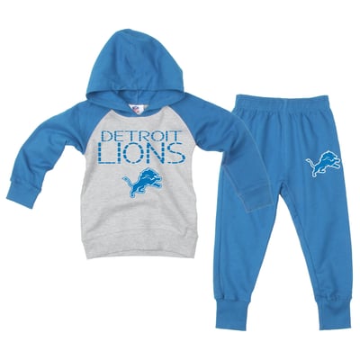 Detroit Lions Wes & Willy Toddler Raglan Hoodie & Sweatpants Set - Gray/Blue