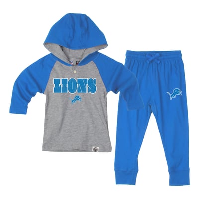 Detroit Lions Wes & Willy Toddler Henley Hoodie & Sweatpants Set - Heather Gray/Blue