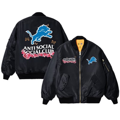 Detroit Lions AntiSocialSocialClub x NFL MA-1 Full-Zip Blossom Bomber Jacket - Black