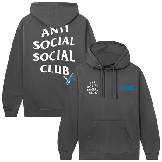 Detroit Lions AntiSocialSocialClub x NFL Unisex Snap Hoodie - Charcoal