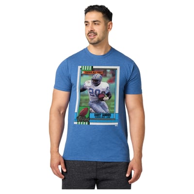 Barry Sanders Detroit Lions Homage Unisex NFL Topps Trading Card Tri-Blend T-Shirt - Blue