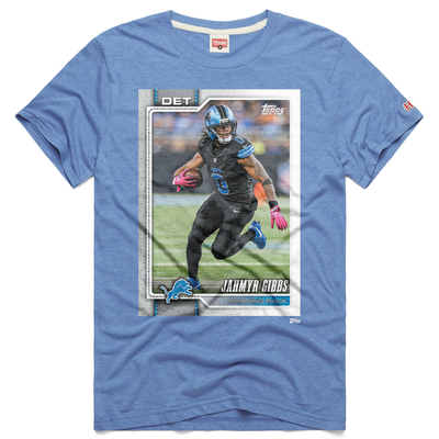 Jahmyr Gibbs Detroit Lions Homage Unisex NFL Topps Trading Card Tri-Blend T-Shirt - Blue