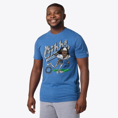 Jahmyr Gibbs Detroit Lions Homage Unisex Caricature Player Graphic Tri-Blend T-Shirt - Royal