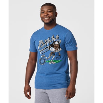 Jahmyr Gibbs Detroit Lions Homage Unisex Caricature Player Graphic Tri-Blend T-Shirt - Royal
