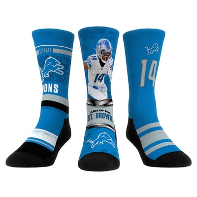 Amon-Ra St. Brown Detroit Lions Rock Em Unisex 3-Pack Crew Sock Set - Blue