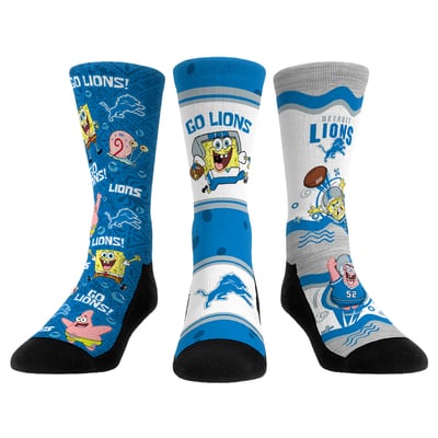  Detroit Lions Rock Em Unisex x Nickelodeon Spongebob Squarepants 3-Pack Crew Socks Set - 