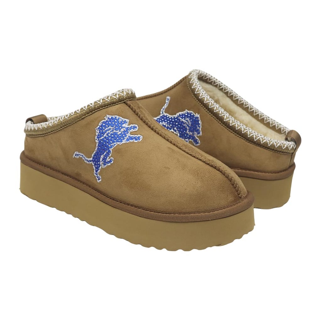 Women's Detroit Lions Cuce Tan Chestnut Slip On Boots with Crystal Logo