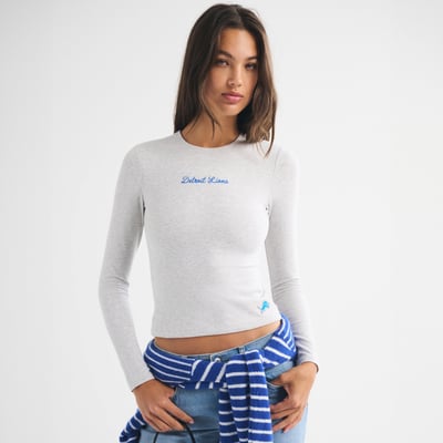 Detroit Lions Abercrombie & Fitch Women's Script Long Sleeve T-Shirt - Heather Gray