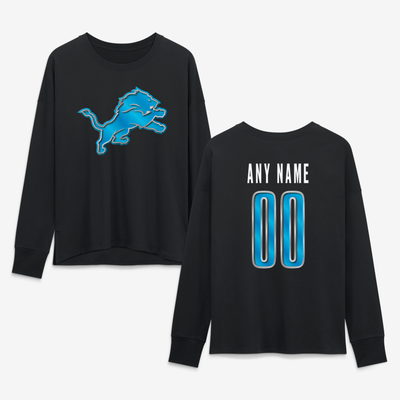 Detroit Lions Women's Forged Mascot Personalized Name & Number Long Sleeve T-Shirt - Black