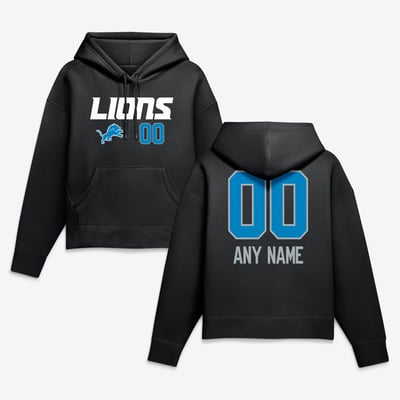 Detroit Lions Women's Touchdown Wordmark Personalized Name & Number Hoodie - Black