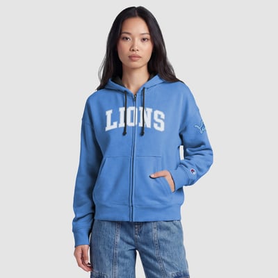  Detroit Lions Champion Women's Contrast Liner Full-Zip Hoodie - Blue