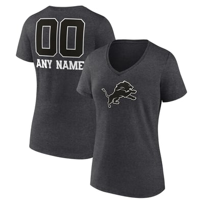 Detroit Lions Women's Personalized Name & Number Monochrome V-Neck T-Shirt - Charcoal