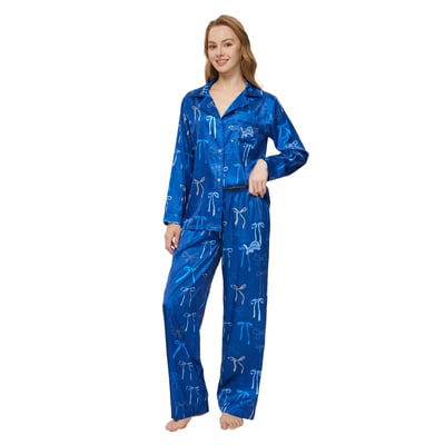  Detroit Lions Concepts Sport Women's Poppy Satin Long Sleeve Top and Pants Sleep Set - Blue