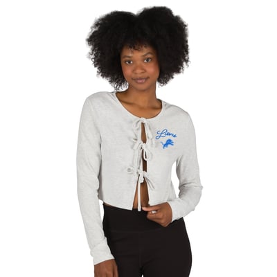 Detroit Lions Concepts Sport Women's Fray Knit Long-Sleeve Tie Front Top - Gray