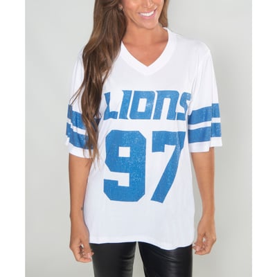 Aidan Hutchinson Detroit Lions FABGATING by Cuce Women's Crystal V-Neck Tunic - White
