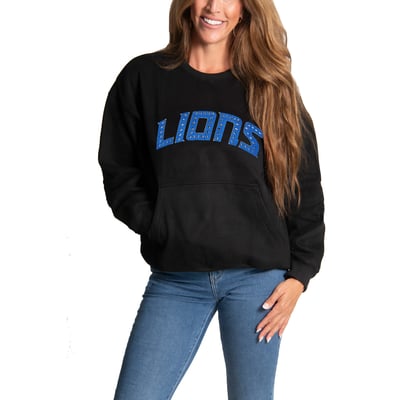 Detroit Lions FABGATING by Cuce Women's Chenille Jeweled Sweatshirt - Black