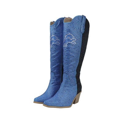 Detroit Lions FABGATING by Cuce Women's Two-Tone Crystal Cowboy Boot - Blue