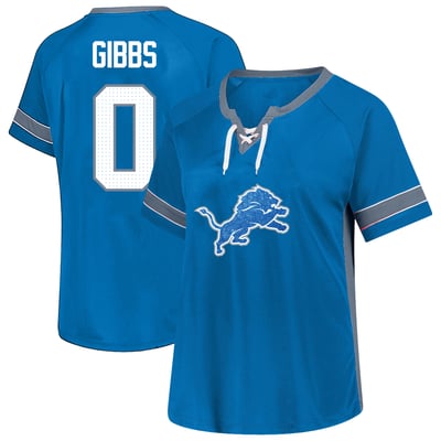 Jahmyr Gibbs Detroit Lions Fanatics Women's Plus Size Lace Bling Name & Number T-Shirt - Blue
