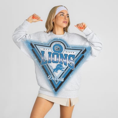 Detroit Lions Gameday Couture Women's Chasing Victory Rhinestone Spray Oversized Fleece Sweatshirt - Heather Gray