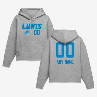 Detroit Lions Women's Touchdown Wordmark Personalized Name & Number Hoodie - Gray