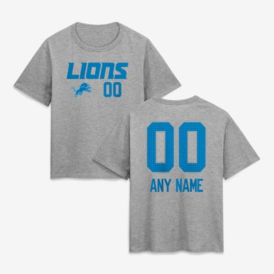 Detroit Lions Women's Touchdown Wordmark Personalized Name & Number T-Shirt - Gray