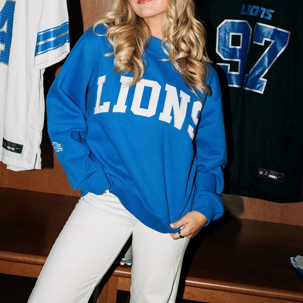 Women's Kiloh + Co. Blue Detroit Lions Mock Neck Sweatshirt