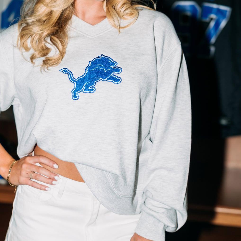 Women's Kiloh + Co. Gray Detroit Lions V-Neck Sweatshirt