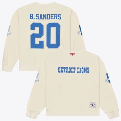 Barry Sanders Detroit Lions Mitchell & Ness Women's Retired Legend Name & Number Crewneck Sweatshirt - Cream
