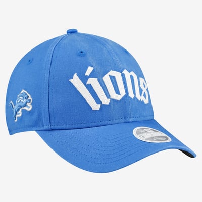Detroit Lions New Era Women's Gothic Font 9FORTY M-Crown Adjustable Hat - Blue
