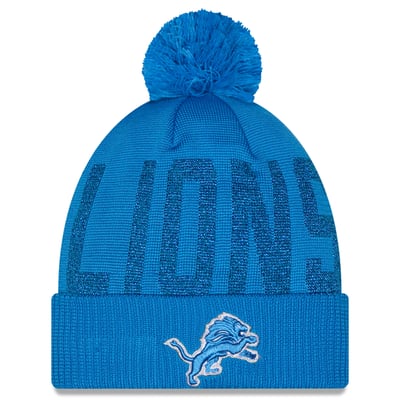 Detroit Lions New Era Women's Shimmer Cuffed Knit Hat with Pom - Blue