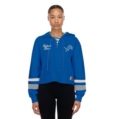Detroit Lions New Era Women's Throwback Lace-Up Hoodie - Blue
