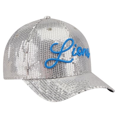 Detroit Lions New Era Women's Sequin Script 9FORTY M-Crown Adjustable Hat - Silver