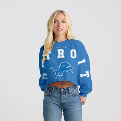 Detroit Lions Spirit Jersey Women's Cropped Long Sleeve T-Shirt - Blue