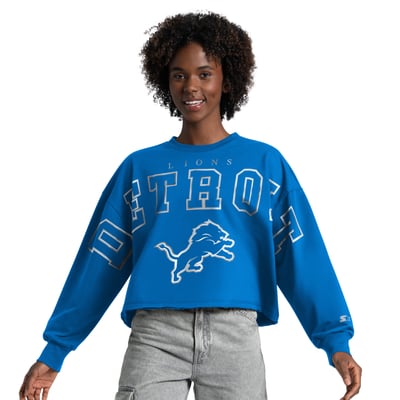 Detroit Lions Starter Women's Bleachers Cropped Sweatshirt - Blue